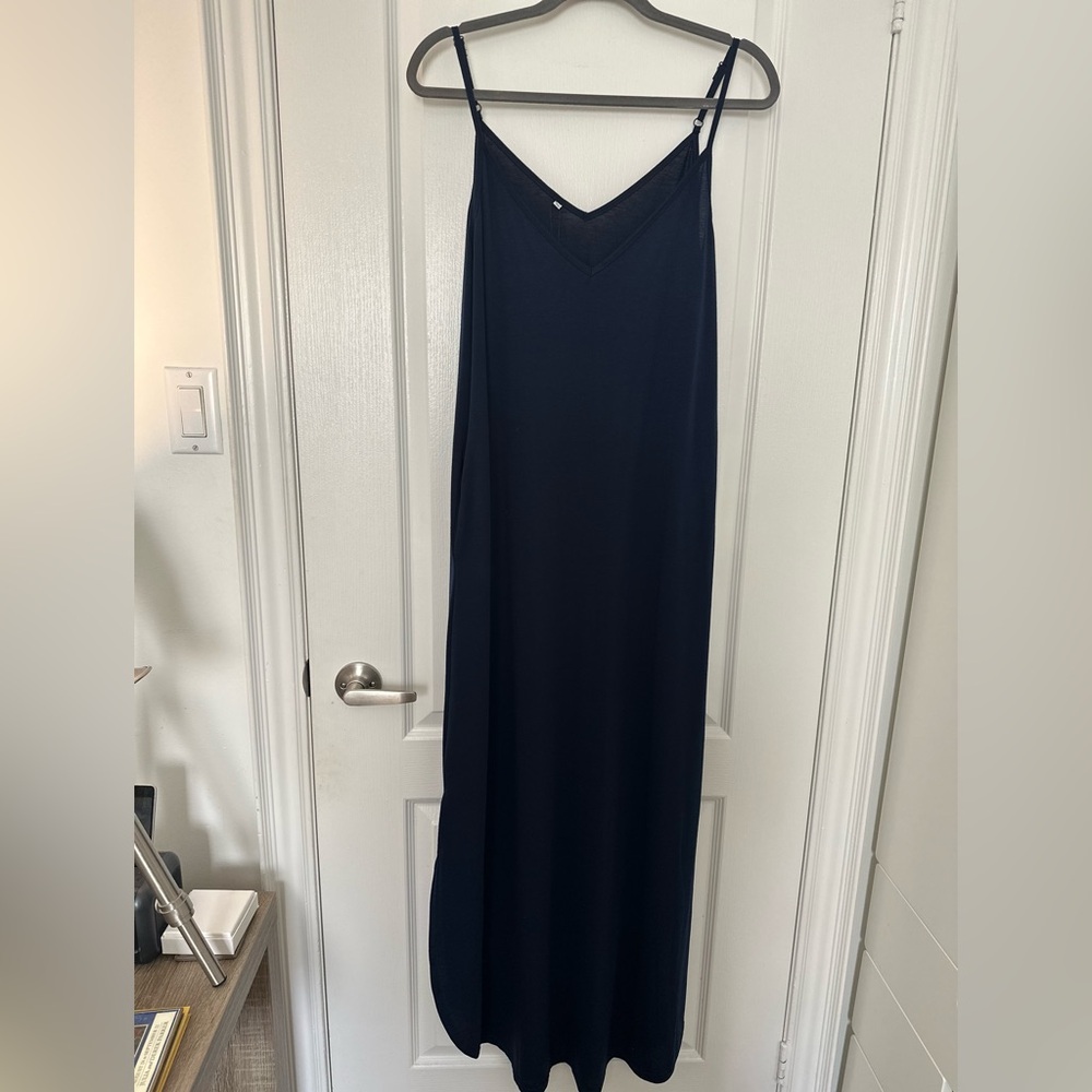 Navy Blue V neck Maxi Dress